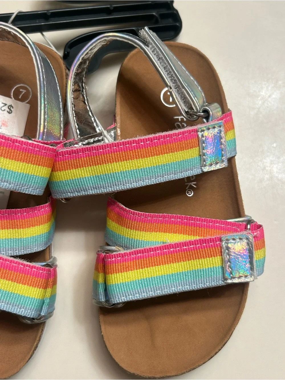 NWT-Girls Falls Creek Rainbow Stripe Sandals with Silver Trim